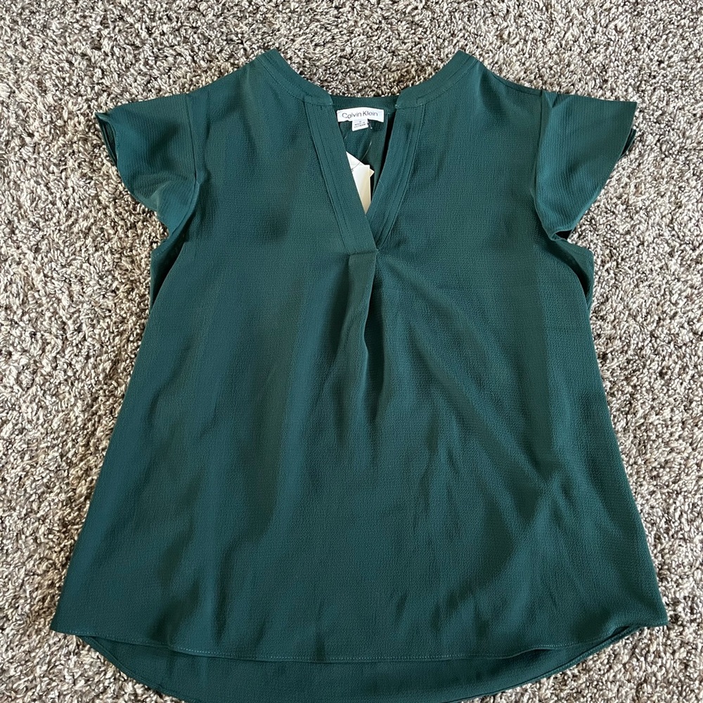 Calvin Klein Green Pleated Relaxed Blouse